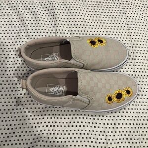 Vans Kids Slip-On Shoes - Cream with Sunflower Design